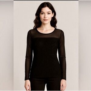 INC International Concepts Long sleeve Black Lace And Mesh Top Size Medium